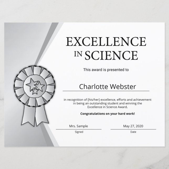 Papier Prix Silver Excellence en Science (Devant)