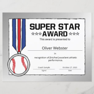 Papier Prix Super Star de baseball Certi Sport