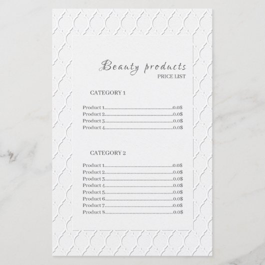 Papier Produits de beauté Elegant Cadre Tarifs (Devant)