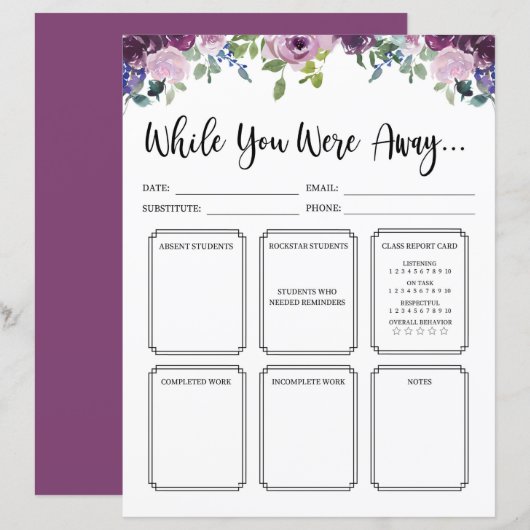 Papier Professeur De Substitut Floral Pendant Que Vous Ét (Devant / Derrière)