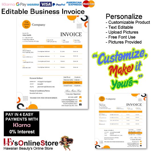 Papier Professional Orange White Red Business Invoice