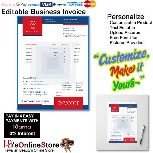 Papier Professional Red Blue White Business Invoice