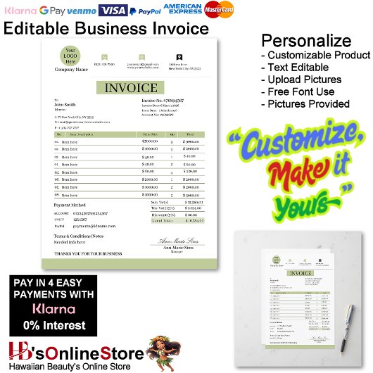 Papier Professional White & Green Modern Business Invoice