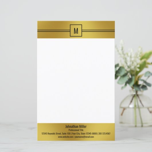 Papier Professionnel Blanc Noir Monogramme (Debout devant)