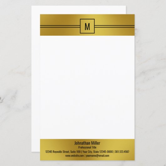 Papier Professionnel Blanc Noir Monogramme (Devant / Derrière)