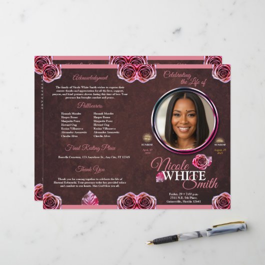 Papier Programa Celebración de la Vida Rose Gold / Cafe (Devant/Arrière en situation)