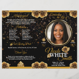 Papier Programa de Celebración de la Vida de Oro y Negro