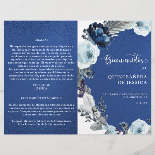 Papier Programa de Quinceañera Azul Rey y Azul Marino (Devant)