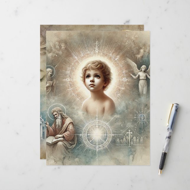 Papier Prophétie biblique vintage de Jésus Scrapbook Papi (Devant/Arrière en situation)