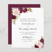 Papier prune faire-part de mariage fleurie pourpre (Devant / Derrière)