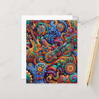 Psychédélique Batik Guitare Art-Colorful Musique R