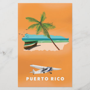 Papier Puerto Rico illustrated map travel poster.