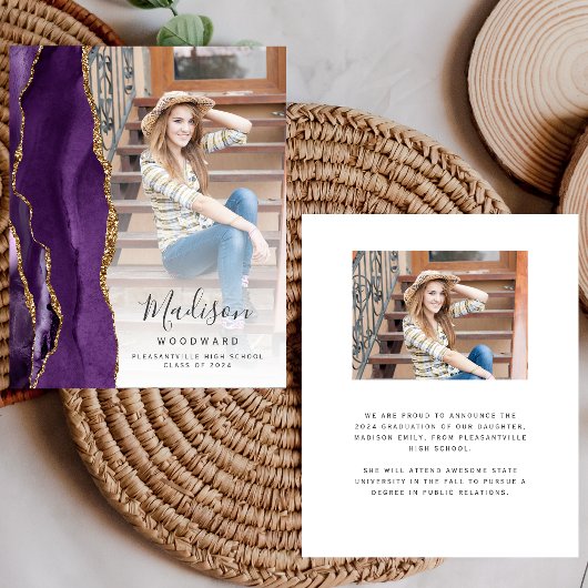 Papier Purple Agate Photo 2024 Faire-part de graduation