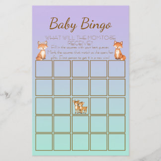 Papier Purple and Mint Woodland Animal Baby Shower Bingo