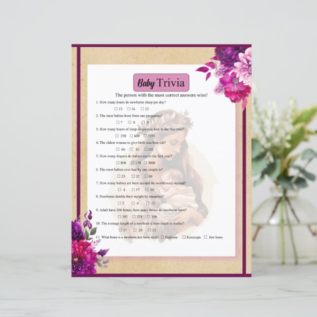 Papier Purple Boho Baby Trivia Jeu (Debout devant)