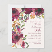 Papier Purple Bourgogne Floral 80e Anniversaire BUDGET (Devant)