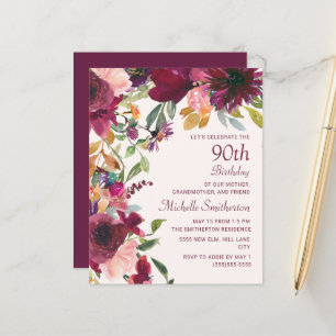 Papier Purple Bourgogne Floral 90e anniversaire Grand-mèr