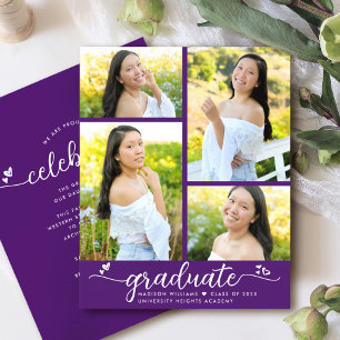Papier Purple Budget Graduation 4 Script photo Invitation
