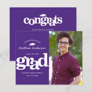Papier Purple budget photo graduation moderne invitation