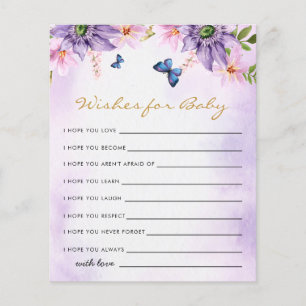 Papier Purple Butterfly Baby shower Jeu de souhaits pour