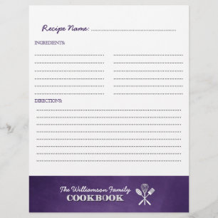 Papier Purple Chalkboard Family Cookbook Classeur Insérer