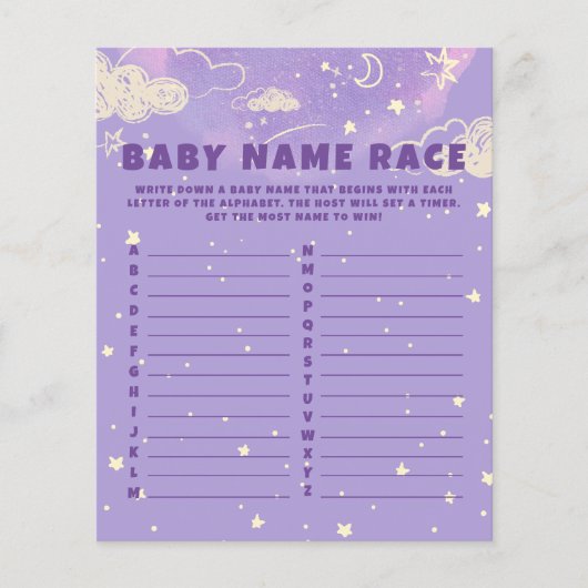 Papier Purple Dream Baby Name Race Baby shower Jeu (Devant)