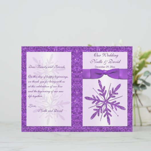 Papier Purple FAUX Parties scintillant Snowflakes Program (Debout devant)