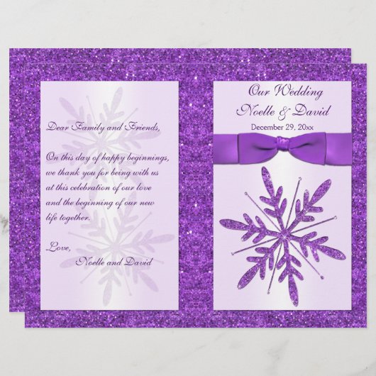 Papier Purple FAUX Parties scintillant Snowflakes Program (Devant / Derrière)