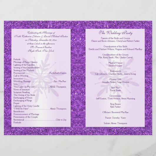 Papier Purple FAUX Parties scintillant Snowflakes Program (Dos)