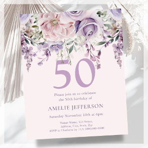 Papier Purple Floral 50e Budget Invitation Anniversaire