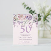 Papier Purple Floral 50e Budget Invitation Anniversaire (Debout devant)