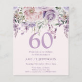 Papier Purple Floral 60e Budget Invitation Anniversaire (Devant)