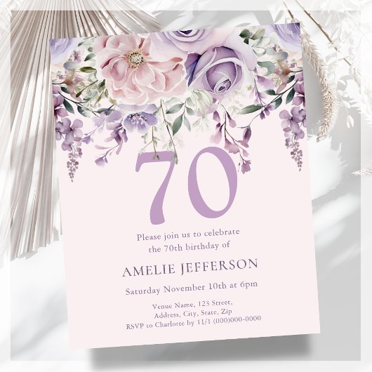Papier Purple Floral 70e Budget Invitation Anniversaire