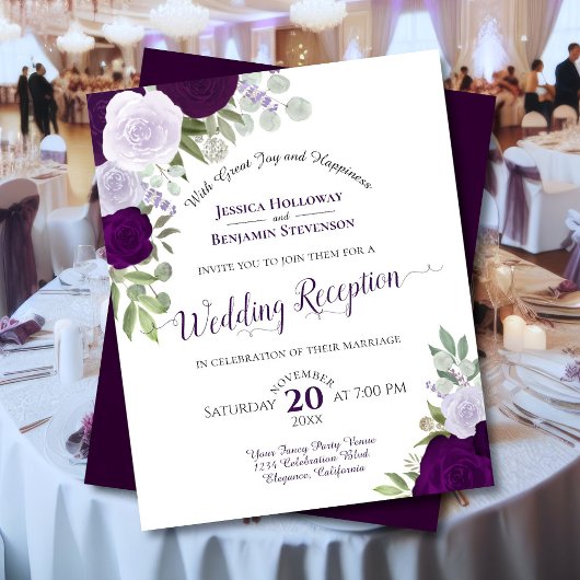 Papier Purple Floral Budget Mariage Réception Invitation