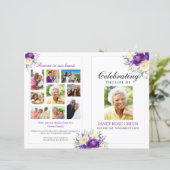 Papier Purple Floral Celebration of Life Funeral Program (Debout devant)