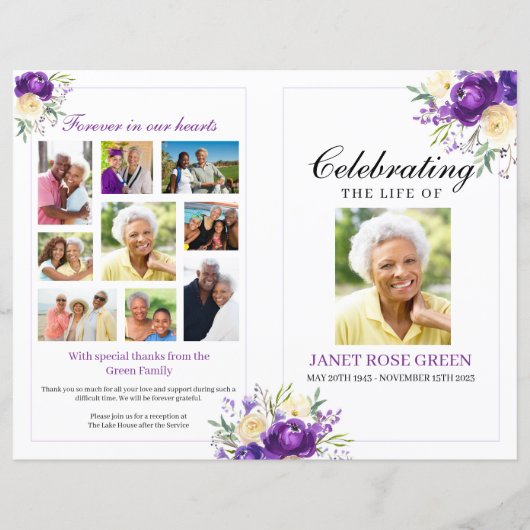 Papier Purple Floral Celebration of Life Funeral Program (Devant)