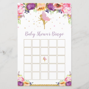 Papier Purple Floral Fairy Baby shower Bingo Jeu