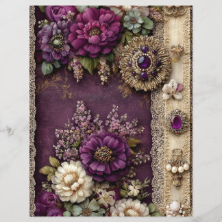 Papier Purple Floral Vintage Junk Journal Scrapbook Paper