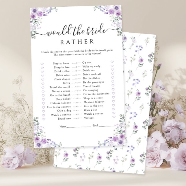 Papier Purple Floral Would the bride rather Game (Créateur téléchargé)