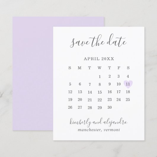 Papier Purple Heart Calender Budget Mariage Enregistrer l (Devant / Derrière)
