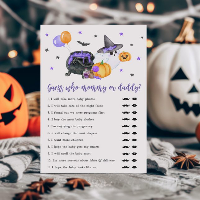Papier Purple Little Boo Devine qui maman ou papa jeu (Ghost Halloween Baby Shower Guess who Mommy or Daddy Game )