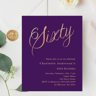 Papier Purple or script 60e anniversaire invitation