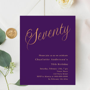 Papier Purple or script 70e anniversaire invitation