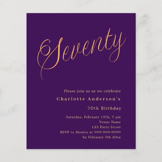 Papier Purple or script 70e anniversaire invitation (Devant)