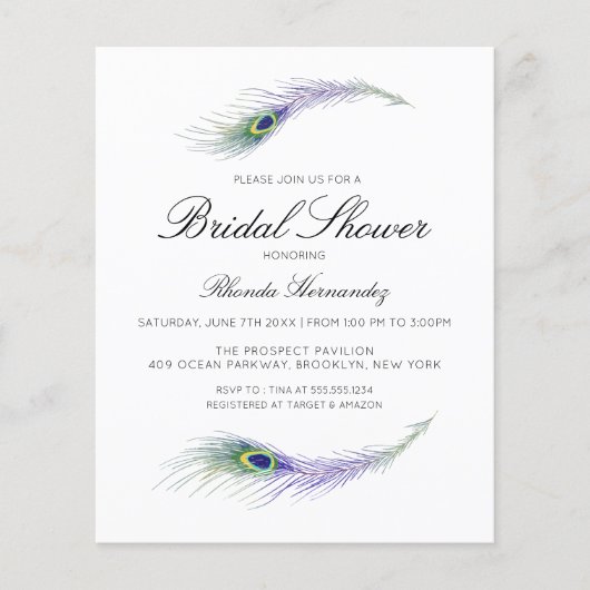 Papier Purple Peacock Invitation à la douche nuptiale (Devant)