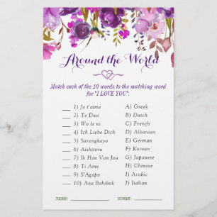 Papier Purple Peony Floral Aquarelle Fête des mariées Jeu
