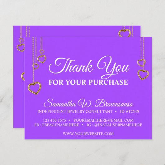 Papier Purple Simple Coeur Propre Merci Or (Devant / Derrière)