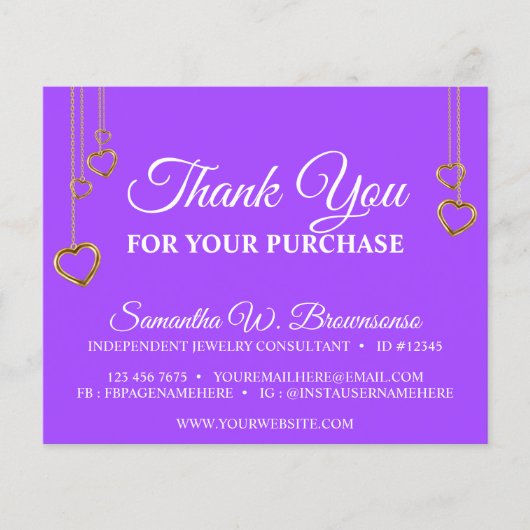 Papier Purple Simple Coeur Propre Merci Or (Devant)