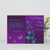 Papier Purple Turquoise Butterfly Floral Wedding Programm (Debout devant)