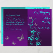 Papier Purple Turquoise Butterfly Floral Wedding Programm (Devant / Derrière)